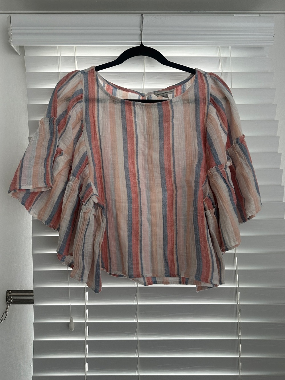 American Eagle Striped Ruffle-Sleeve Women's Top